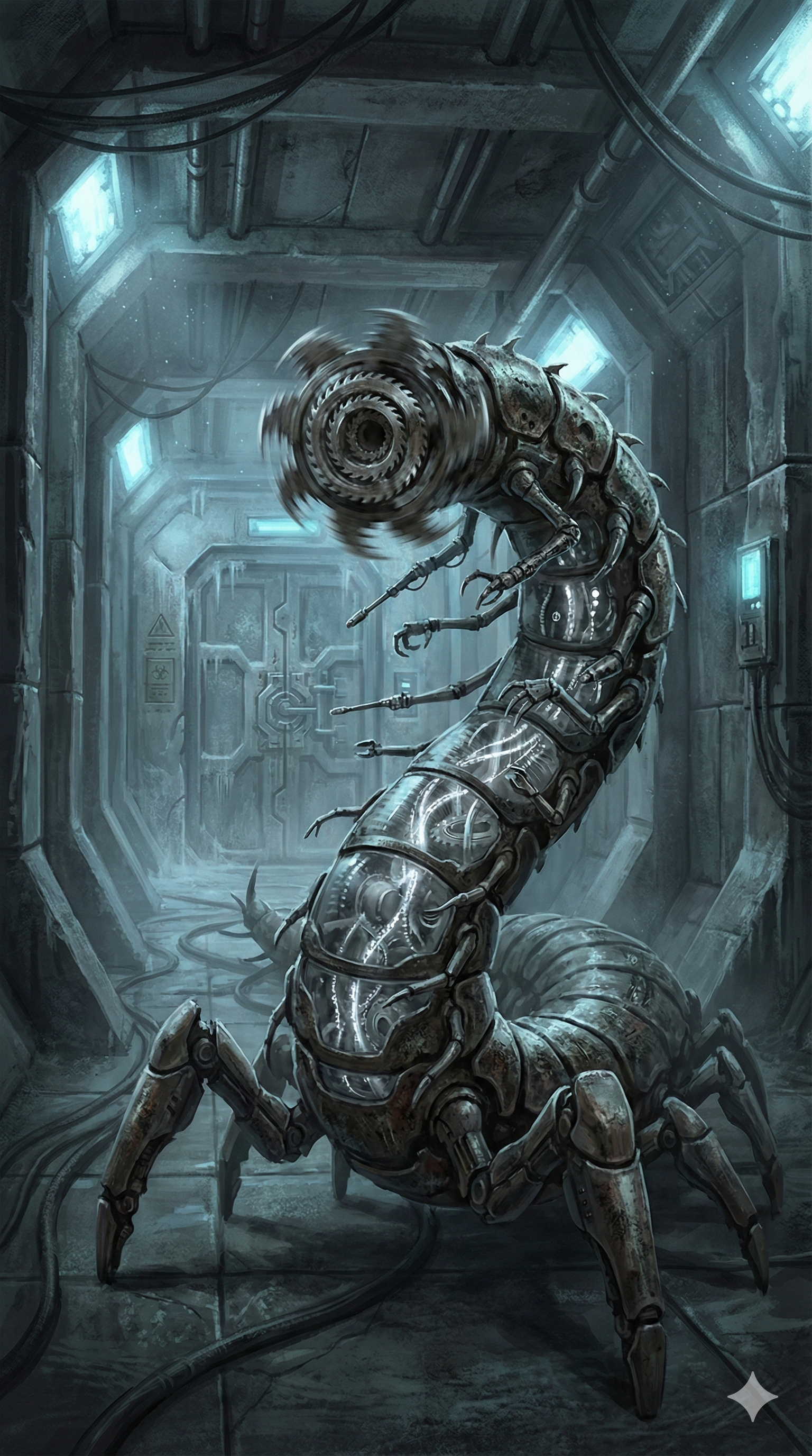 Unit 7-Theta-9, a Material Processor maintenance construct with a rotating saw maw