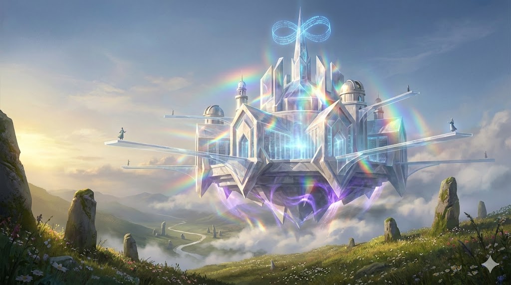 The Prismatic Library floating above the valley