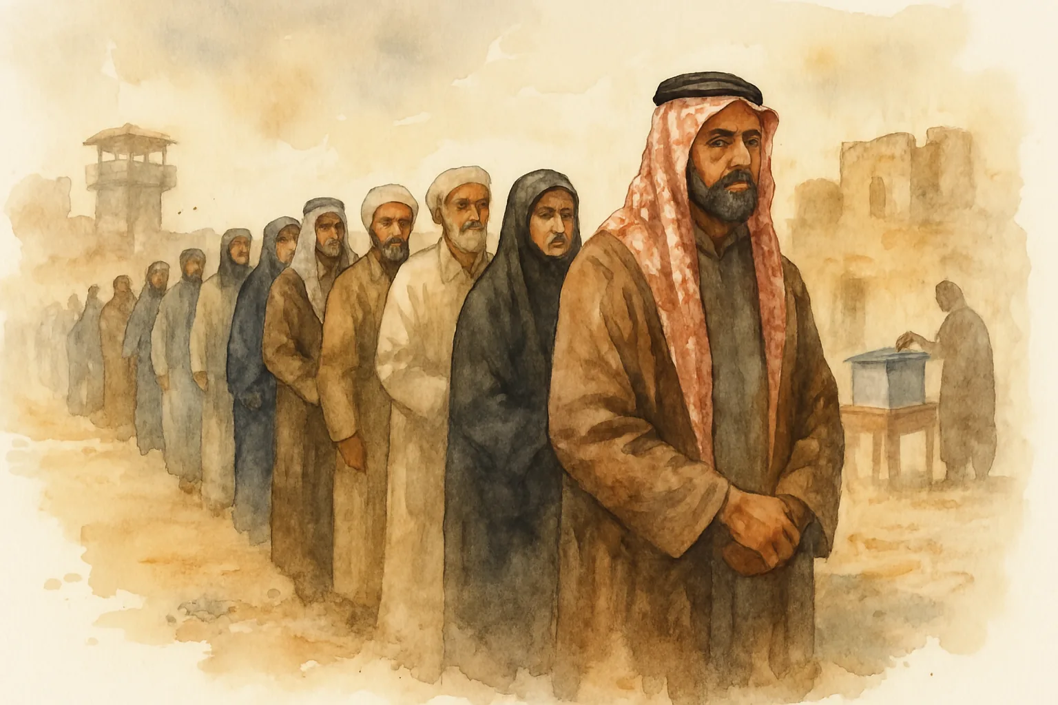 Panel 1: Voters in line