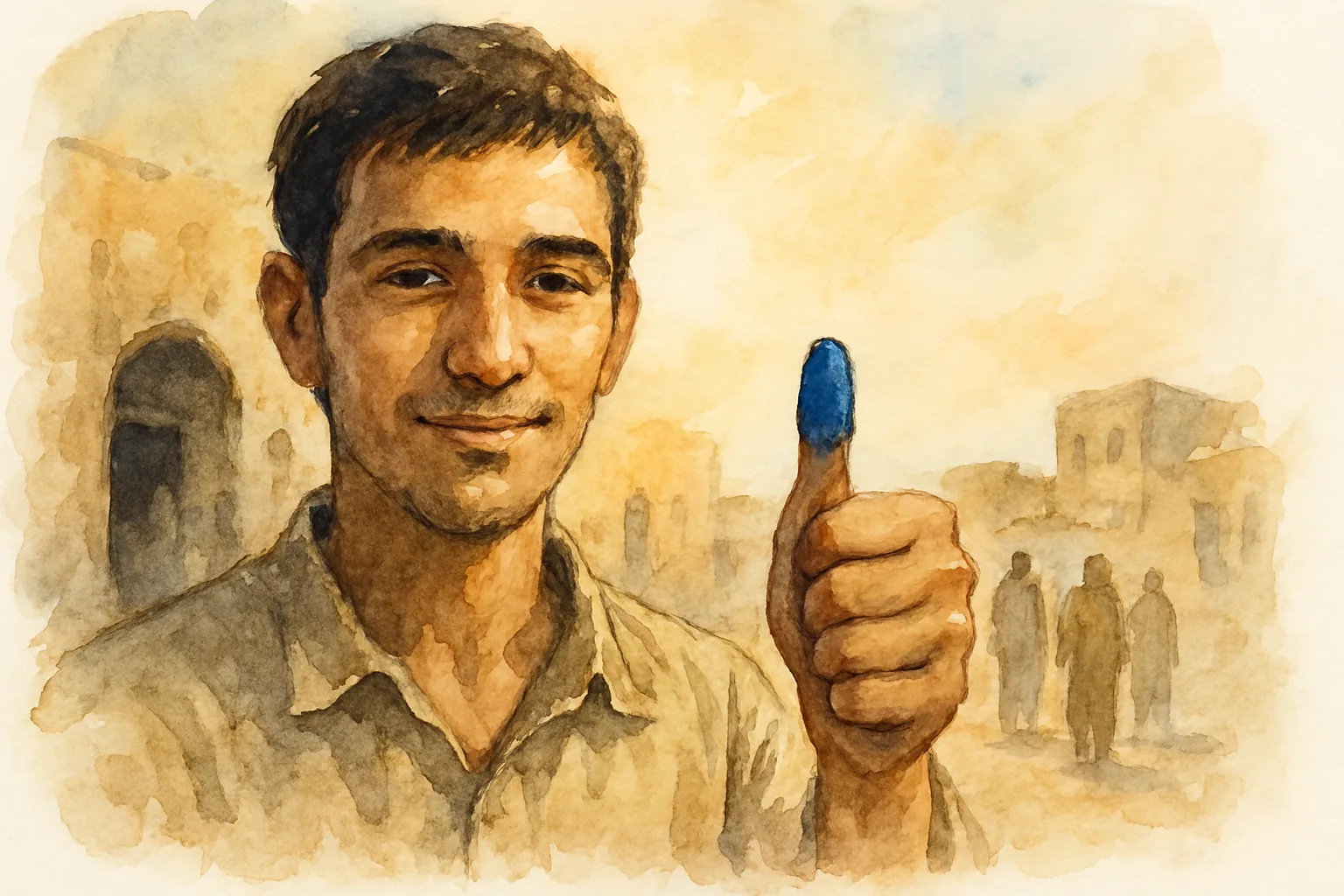 Panel 6: Blue thumb raised